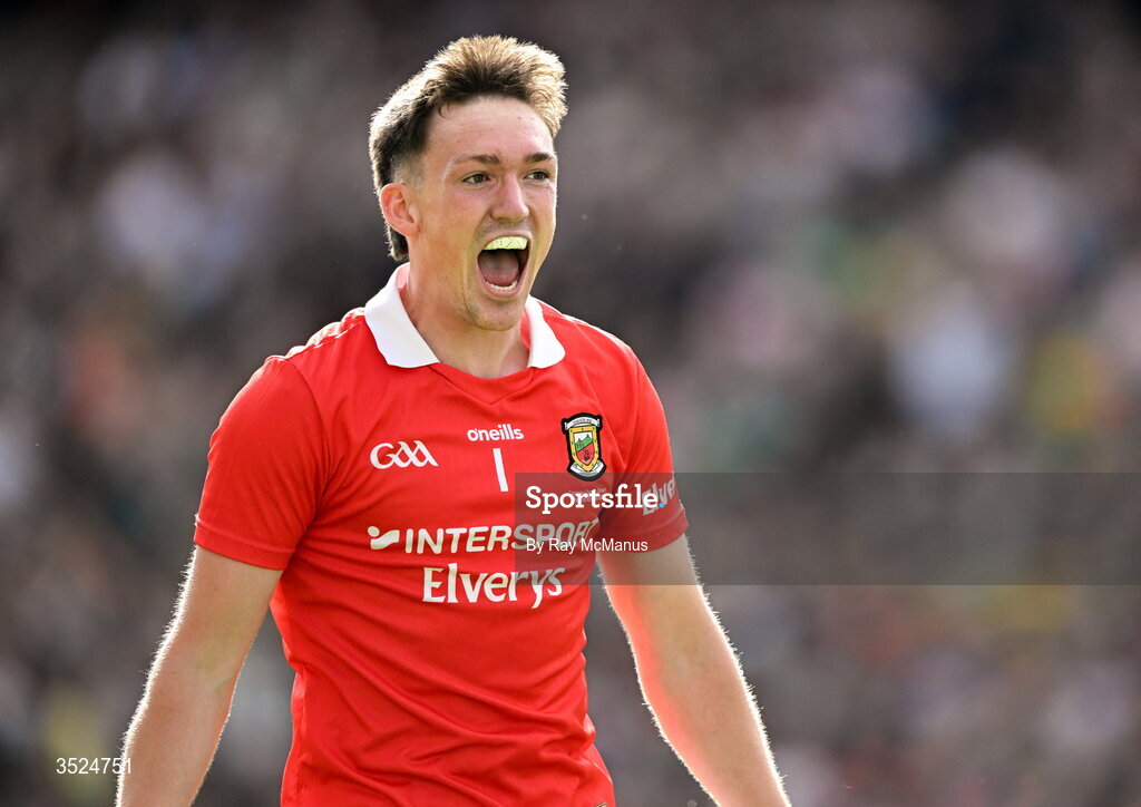 26 July 2026; Mayo goalkeeper Jack Livingstone near the end of the GAA Football All-Ireland Senior Championship final match between Kerry and Mayo at Croke Park in Dublin. Photo by Ray McManus/Sportsfile