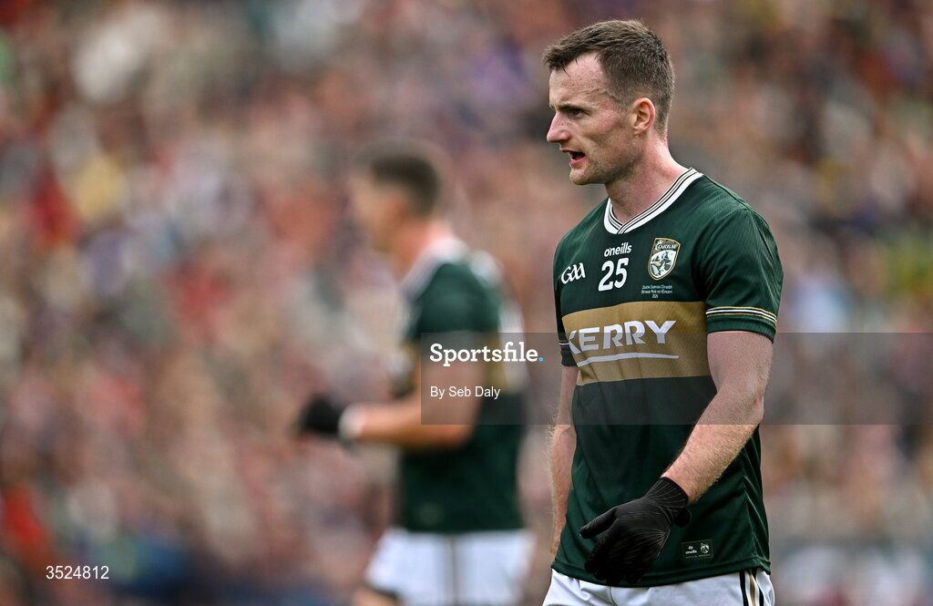 26 July 2026; Tom O'Sullivan of Kerry during the GAA Football All-Ireland Senior Championship final match between Kerry and Mayo at Croke Park in Dublin. Photo by Seb Daly/Sportsfile