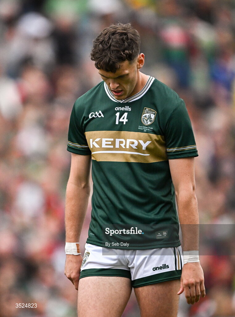 26 July 2026; David Clifford of Kerry during the GAA Football All-Ireland Senior Championship final match between Kerry and Mayo at Croke Park in Dublin. Photo by Seb Daly/Sportsfile
