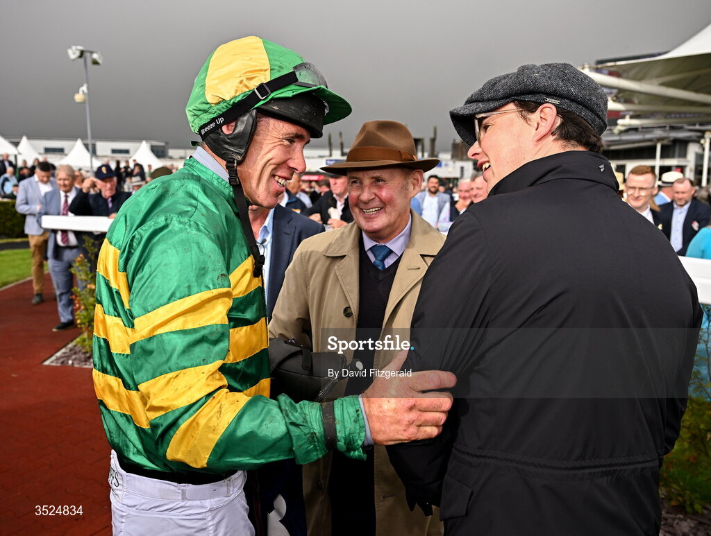 27 July 2026; Jockey Derek O'Connor with trainer Joseph O'Brien after winning the Connacht Hotel Handicap with Comfort Zone during day one of the Galway Races Summer Festival at Ballybrit Racecourse in Galway. Photo by David Fitzgerald/Sportsfile