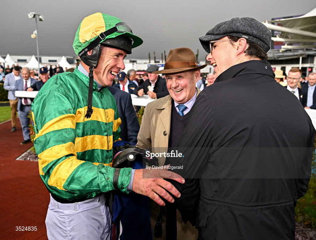 27 July 2026; Jockey Derek O'Connor with trainer Joseph O'Brien after winning the Connacht Hotel Handicap with Comfort Zone during day one of the Galway Races Summer Festival at Ballybrit Racecourse in Galway. Photo by David Fitzgerald/Sportsfile