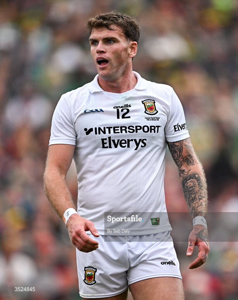 26 July 2026; Jordan Flynn of Mayo during the GAA Football All-Ireland Senior Championship final match between Kerry and Mayo at Croke Park in Dublin. Photo by Seb Daly/Sportsfile
