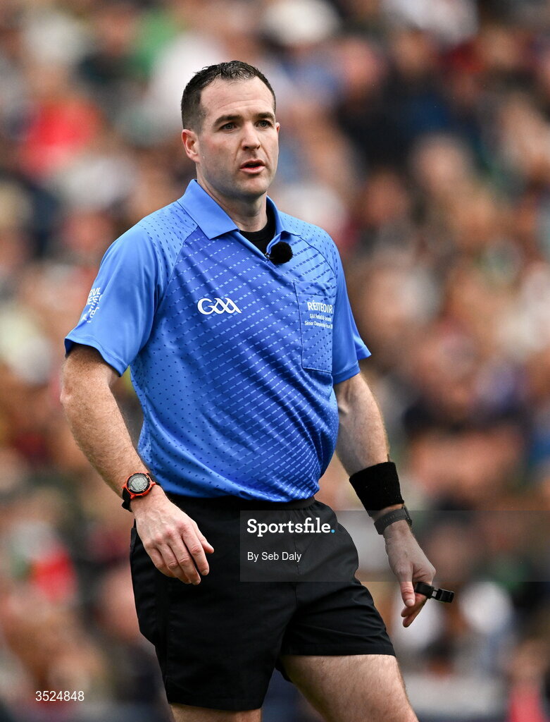 26 July 2026; Referee Martin McNally during the GAA Football All-Ireland Senior Championship final match between Kerry and Mayo at Croke Park in Dublin. Photo by Seb Daly/Sportsfile