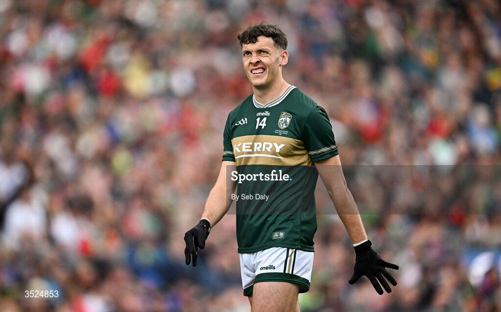26 July 2026; David Clifford of Kerry during the GAA Football All-Ireland Senior Championship final match between Kerry and Mayo at Croke Park in Dublin. Photo by Seb Daly/Sportsfile