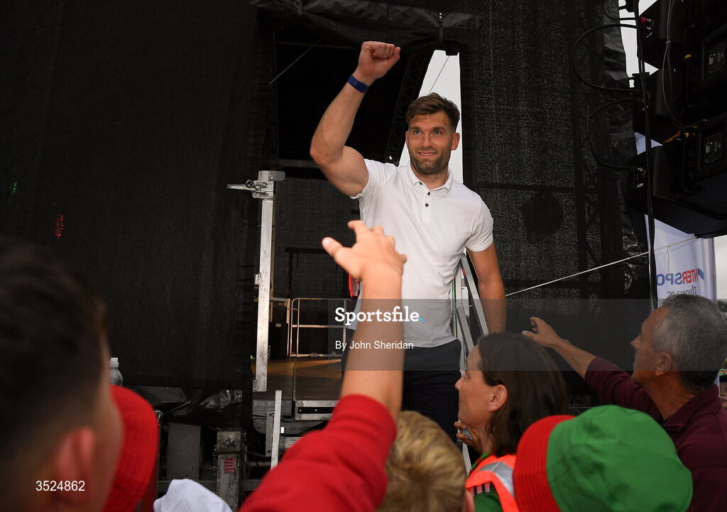 27 July 2026; Aidan O'Shea of Mayo leaves the stage after the homecoming at Castlebar in Mayo, after being crowned All-Ireland Senior Football champions following their victory over Kerry in the GAA All-Ireland Senior Football Championship final at Croke Park on Sunday. Photo by John Sheridan/Sportsfile