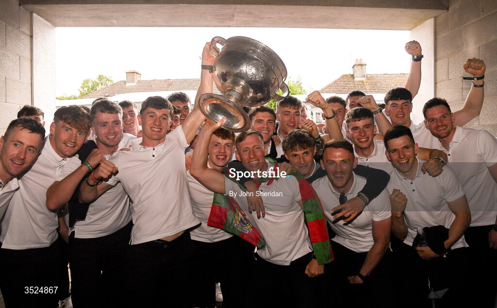 27 July 2026; The Mayo squad with the Sam Maguire during the homecoming at Castlebar in Mayo, after being crowned All-Ireland Senior Football champions following their victory over Kerry in the GAA All-Ireland Senior Football Championship final at Croke Park on Sunday. Photo by John Sheridan/Sportsfile