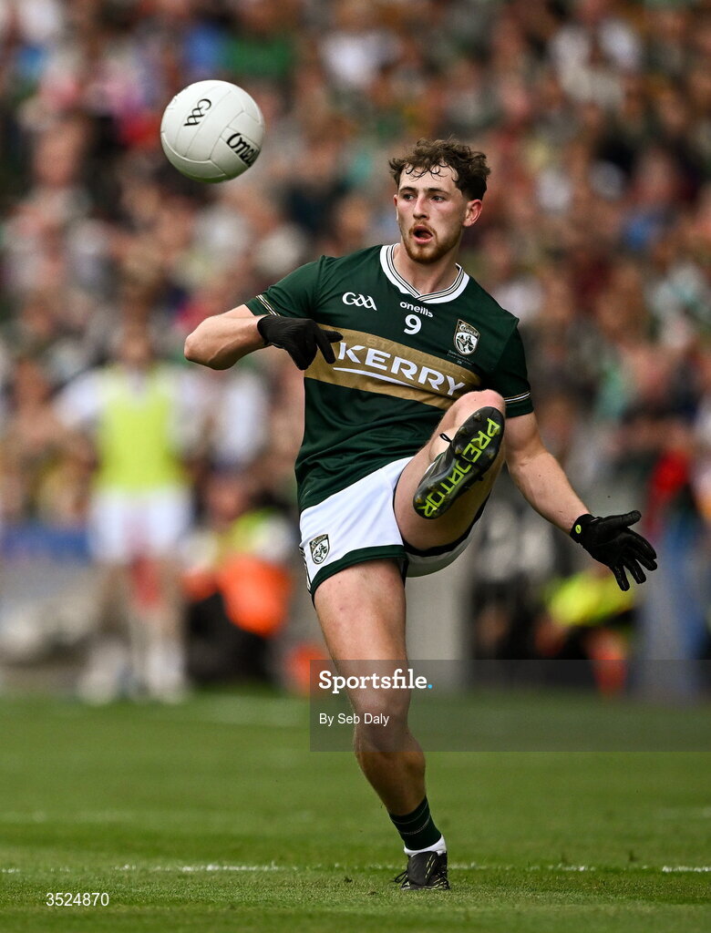 26 July 2026; Seán O'Brien of Kerry during the GAA Football All-Ireland Senior Championship final match between Kerry and Mayo at Croke Park in Dublin. Photo by Seb Daly/Sportsfile