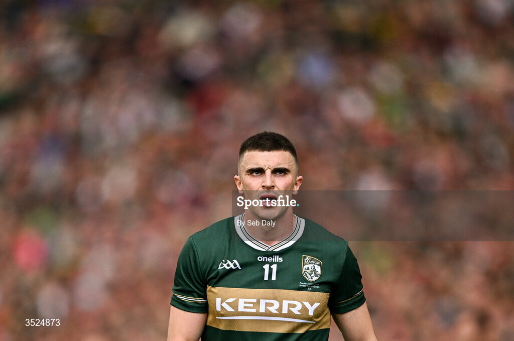 26 July 2026; Seán O'Shea of Kerry during the GAA Football All-Ireland Senior Championship final match between Kerry and Mayo at Croke Park in Dublin. Photo by Seb Daly/Sportsfile