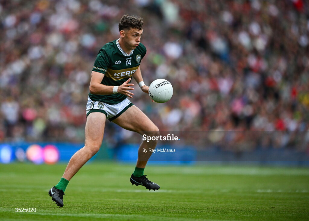 26 July 2026; David Clifford of Kerry during the GAA Football All-Ireland Senior Championship final match between Kerry and Mayo at Croke Park in Dublin. Photo by Ray McManus/Sportsfile