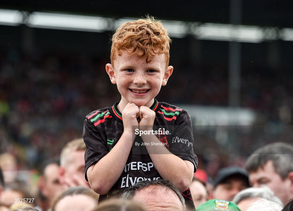 27 July 2026; A young Mayo supporter during the homecoming at Castlebar in Mayo, after being crowned All-Ireland Senior Football champions following their victory over Kerry in the GAA All-Ireland Senior Football Championship final at Croke Park on Sunday. Photo by John Sheridan/Sportsfile