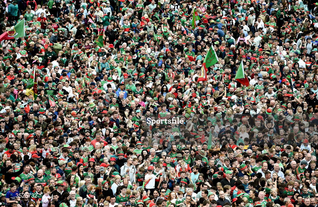 27 July 2026;  A view of the Mayo crowd during the homecoming at Castlebar in Mayo, after being crowned All-Ireland Senior Football champions following their victory over Kerry in the GAA All-Ireland Senior Football Championship final at Croke Park on Sunday. Photo by John Sheridan/Sportsfile