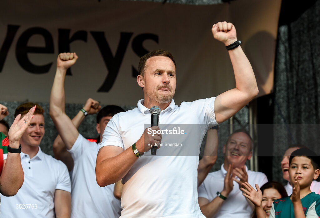 27 July 2026; Mayo manager Andy Moran during the homecoming at Castlebar in Mayo, after being crowned All-Ireland Senior Football champions following their victory over Kerry in the GAA All-Ireland Senior Football Championship final at Croke Park on Sunday. Photo by John Sheridan/Sportsfile