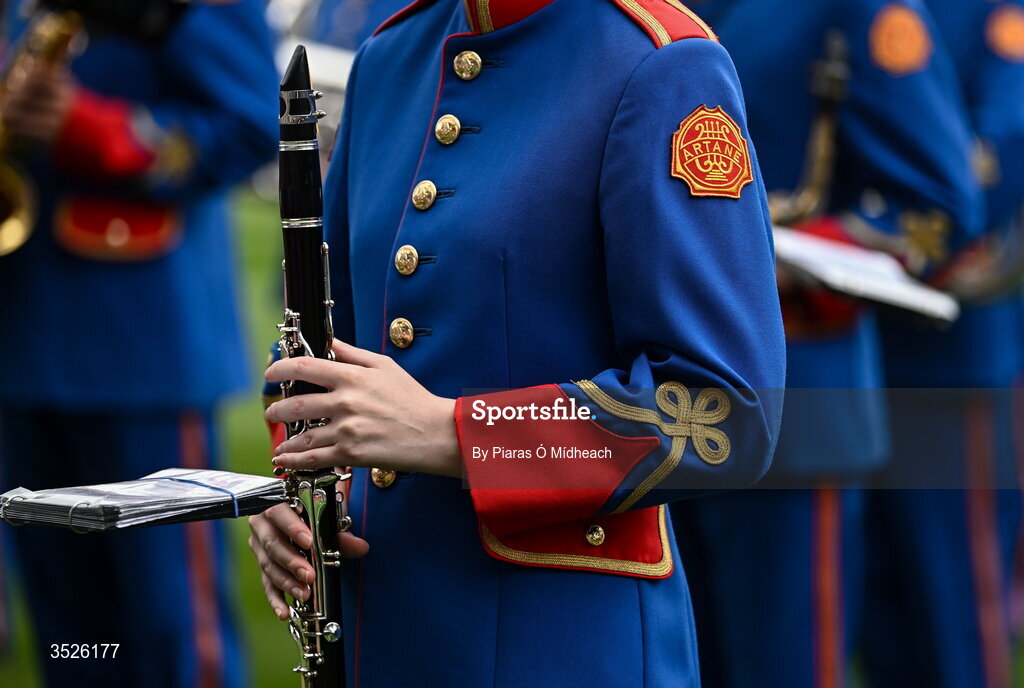 26 July 2026; A detailed view on the uniform of a member of The Artane Band before the GAA Football All-Ireland Senior Championship final match between Kerry and Mayo at Croke Park in Dublin. Photo by Piaras Ó Mídheach/Sportsfile