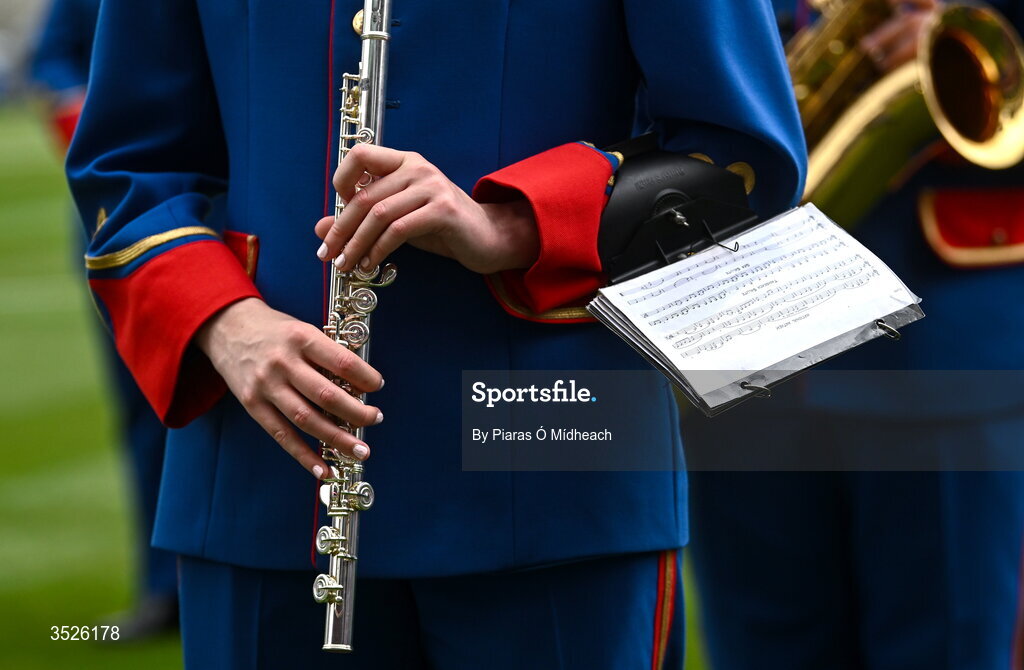 26 July 2026; A detailed view on the uniform of a member of The Artane Band before the GAA Football All-Ireland Senior Championship final match between Kerry and Mayo at Croke Park in Dublin. Photo by Piaras Ó Mídheach/Sportsfile