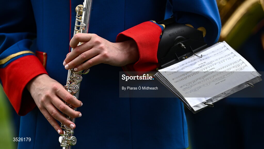 26 July 2026; A detailed view on the uniform of a member of The Artane Band before the GAA Football All-Ireland Senior Championship final match between Kerry and Mayo at Croke Park in Dublin. Photo by Piaras Ó Mídheach/Sportsfile