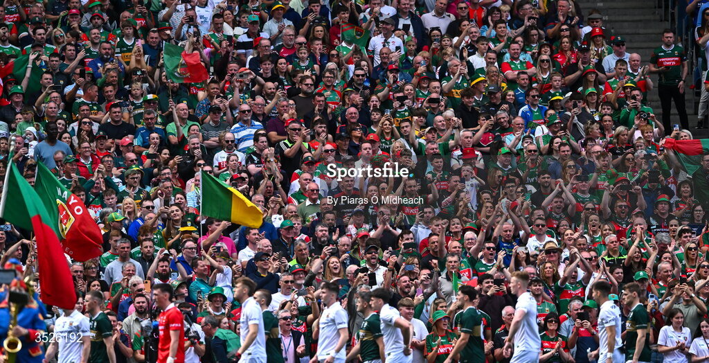 26 July 2026; Supporters during the pre-match parade before the GAA Football All-Ireland Senior Championship final match between Kerry and Mayo at Croke Park in Dublin. Photo by Piaras Ó Mídheach/Sportsfile