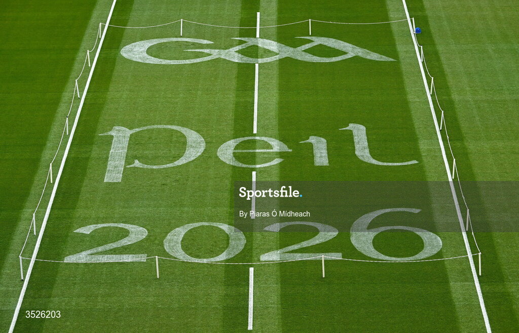 26 July 2026; A general view of pitch markings before the GAA Football All-Ireland Senior Championship final match between Kerry and Mayo at Croke Park in Dublin. Photo by Piaras Ó Mídheach/Sportsfile