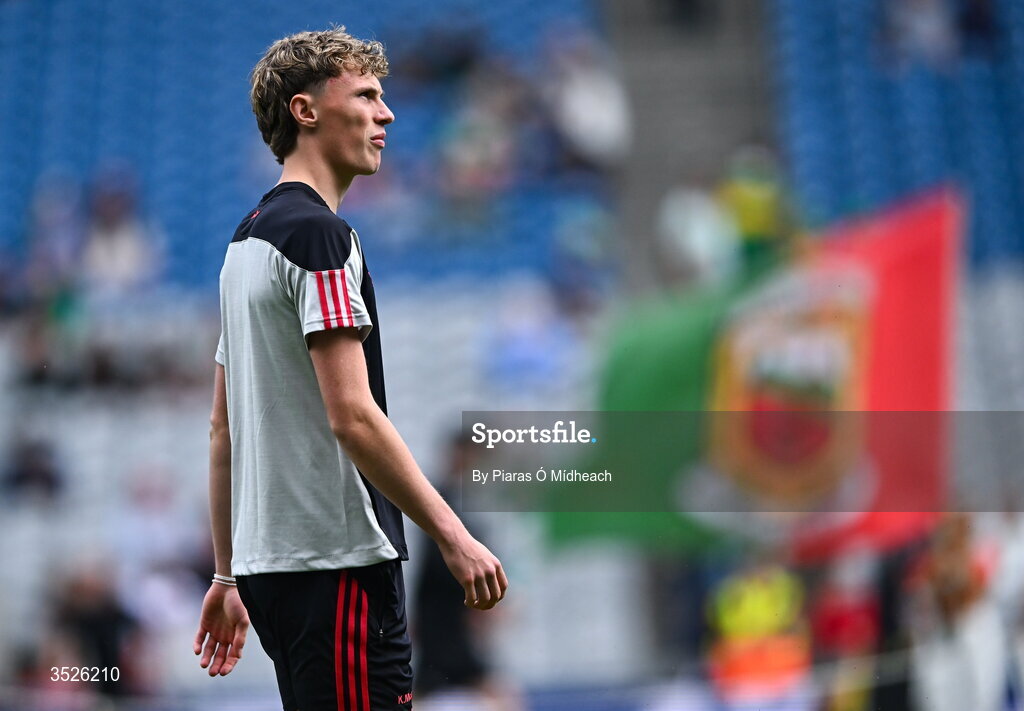 26 July 2026; Kobe McDonald of Mayo before the GAA Football All-Ireland Senior Championship final match between Kerry and Mayo at Croke Park in Dublin. Photo by Piaras Ó Mídheach/Sportsfile