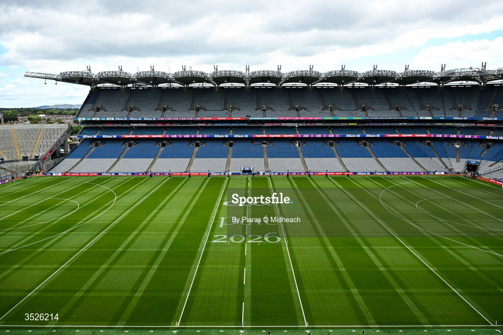 26 July 2026; A general view of the pitch before the GAA Football All-Ireland Senior Championship final match between Kerry and Mayo at Croke Park in Dublin. Photo by Piaras Ó Mídheach/Sportsfile