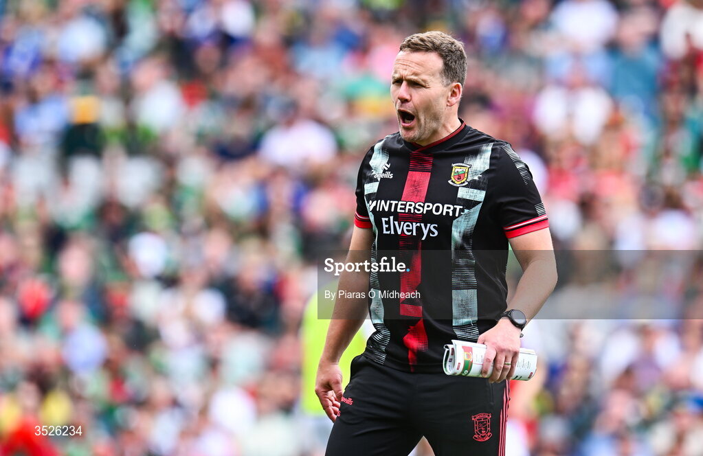 26 July 2026; Mayo manager Andy Moran before the GAA Football All-Ireland Senior Championship final match between Kerry and Mayo at Croke Park in Dublin. Photo by Piaras Ó Mídheach/Sportsfile