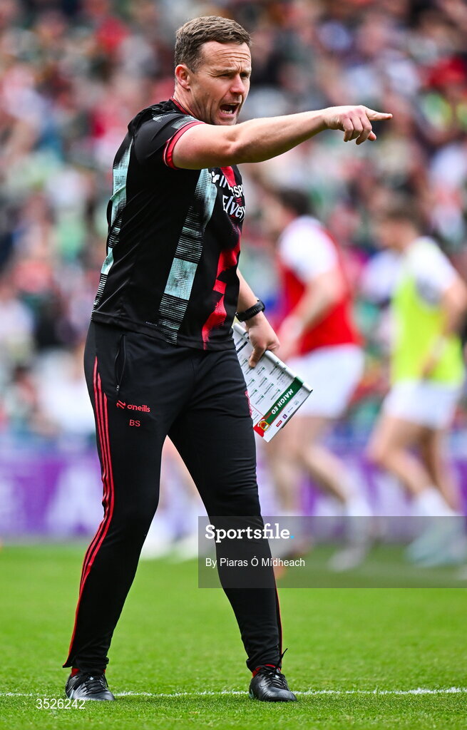 26 July 2026; Mayo manager Andy Moran before the GAA Football All-Ireland Senior Championship final match between Kerry and Mayo at Croke Park in Dublin. Photo by Piaras Ó Mídheach/Sportsfile