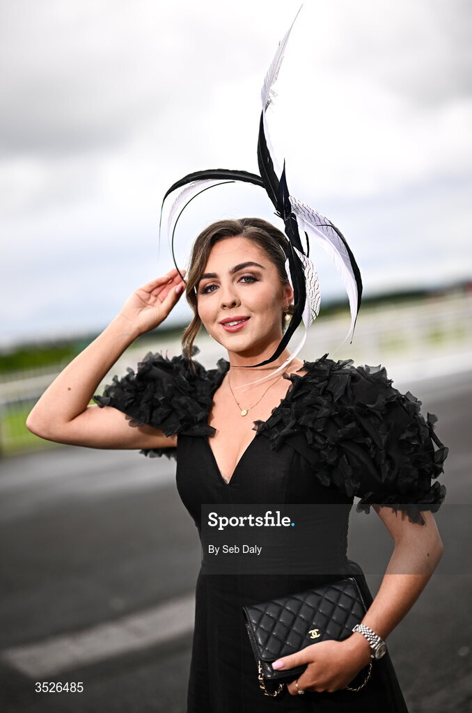 29 July 2026; Racegoer Eilis Dempsey, from Corrofin, Galway, on day three of the Galway Races Summer Festival at Ballybrit Racecourse in Galway. Photo by Seb Daly/Sportsfile