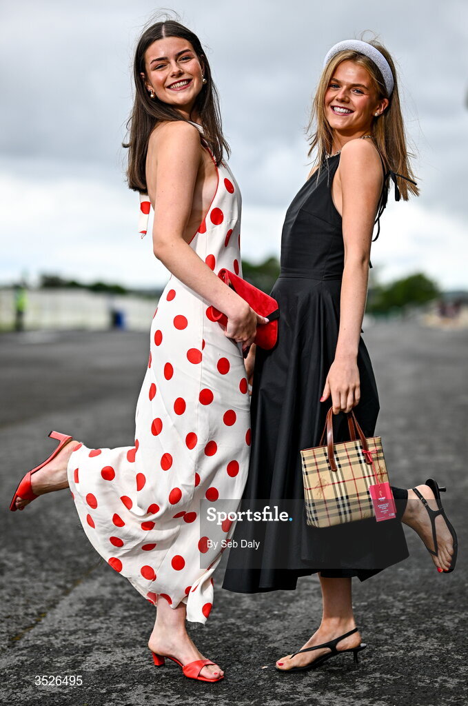 29 July 2026; Sisters Zoe, left, and Emma Jane Costello, from Salthill, Galway, during day three of the Galway Races Summer Festival at Ballybrit Racecourse in Galway. Photo by Seb Daly/Sportsfile