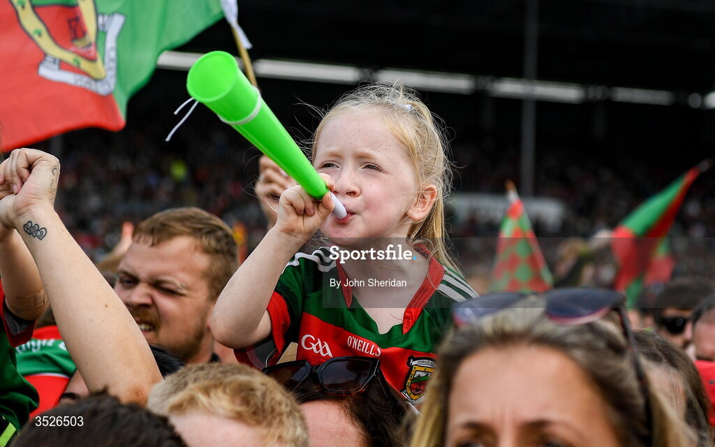27 July 2026; A young Mayo supporter during the homecoming at Castlebar in Mayo, after being crowned All-Ireland Senior Football champions following their victory over Kerry in the GAA All-Ireland Senior Football Championship final at Croke Park on Sunday. Photo by John Sheridan/Sportsfile