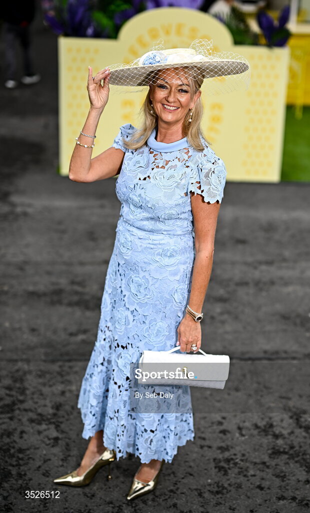 29 July 2026; Racegoer Debra Shaw, from Harrogate, England, during day three of the Galway Races Summer Festival at Ballybrit Racecourse in Galway. Photo by Seb Daly/Sportsfile