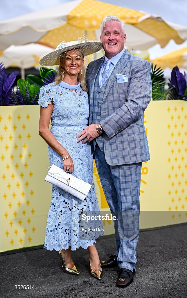 29 July 2026; Racegoers Debra and Andrew Shaw, from Harrogate, England, during day three of the Galway Races Summer Festival at Ballybrit Racecourse in Galway. Photo by Seb Daly/Sportsfile