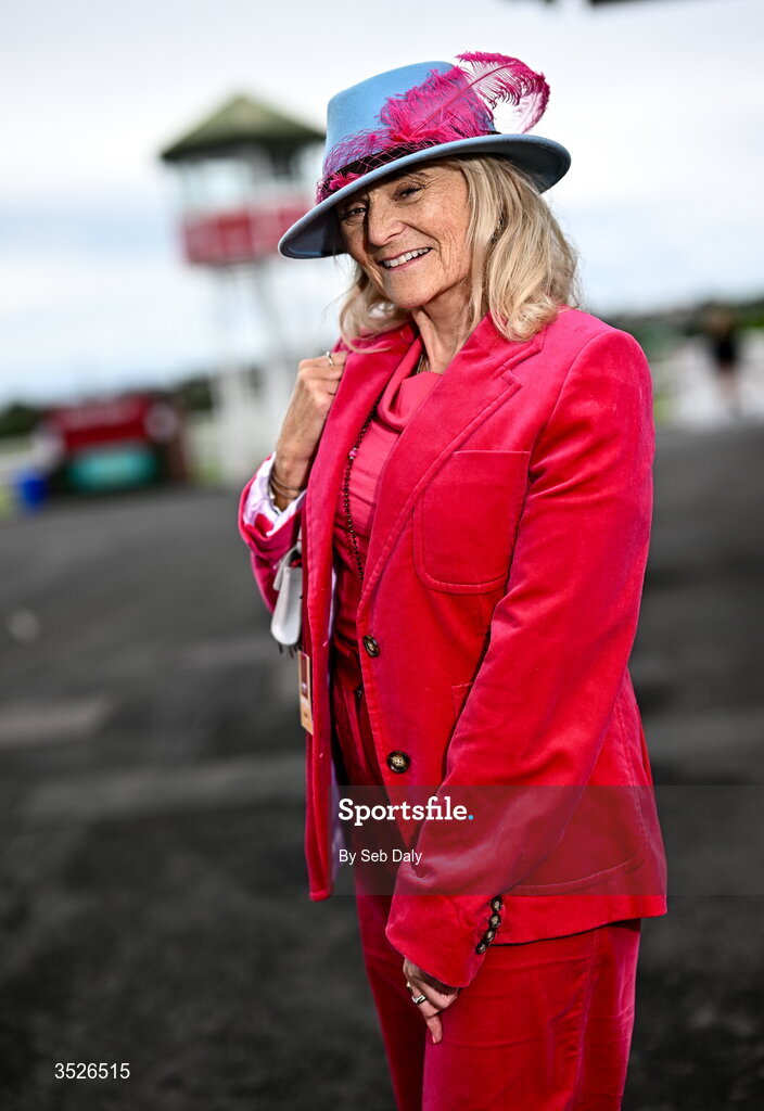 29 July 2026; Racegoer Veronica Henley, from Tallow, Waterford, during day three of the Galway Races Summer Festival at Ballybrit Racecourse in Galway. Photo by Seb Daly/Sportsfile