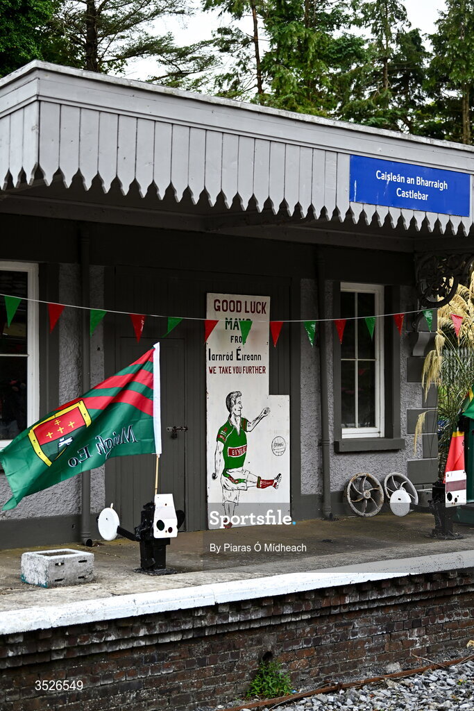 27 July 2026; Castlebar train station before the arrival of the Mayo team train before the homecoming celebrations of the All-Ireland Senior Football Champions at Hastings Insurance MacHale Park in Castlebar, Mayo. Photo by Piaras Ó Mídheach/Sportsfile