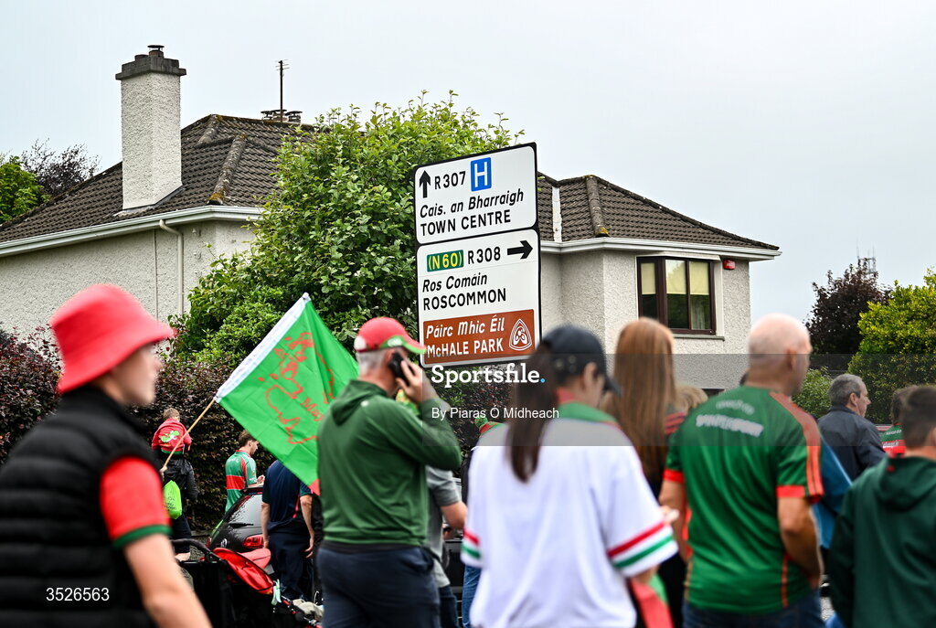 27 July 2026; Supporters walk towards the homecoming celebrations of the All-Ireland Senior Football Champions at Hastings Insurance MacHale Park in Castlebar, Mayo. Photo by Piaras Ó Mídheach/Sportsfile