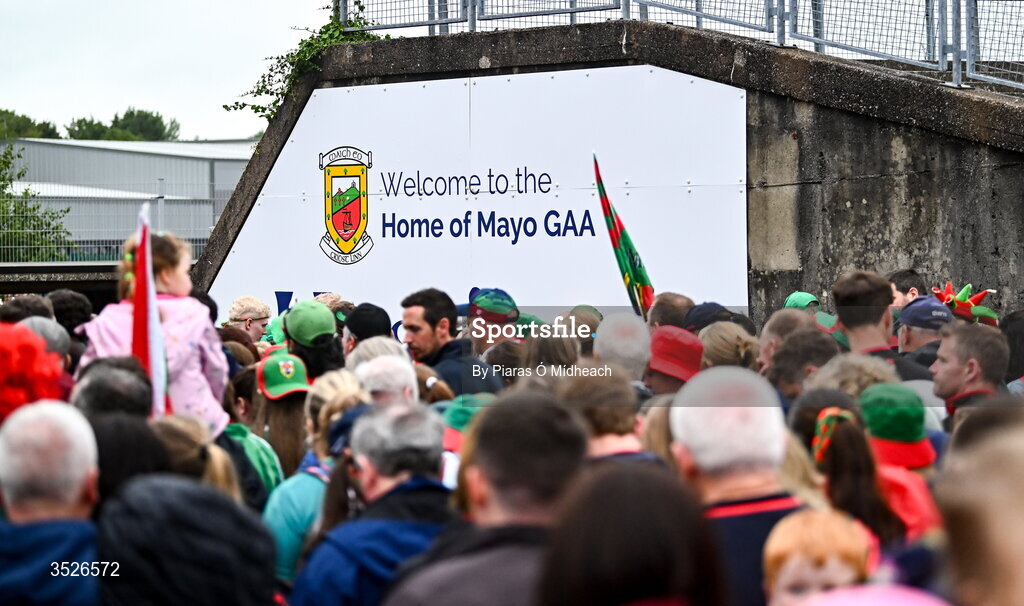27 July 2026; Supporters make their way out of the stadium after the homecoming celebrations of the All-Ireland Senior Football Champions at Hastings Insurance MacHale Park in Castlebar, Mayo. Photo by Piaras Ó Mídheach/Sportsfile