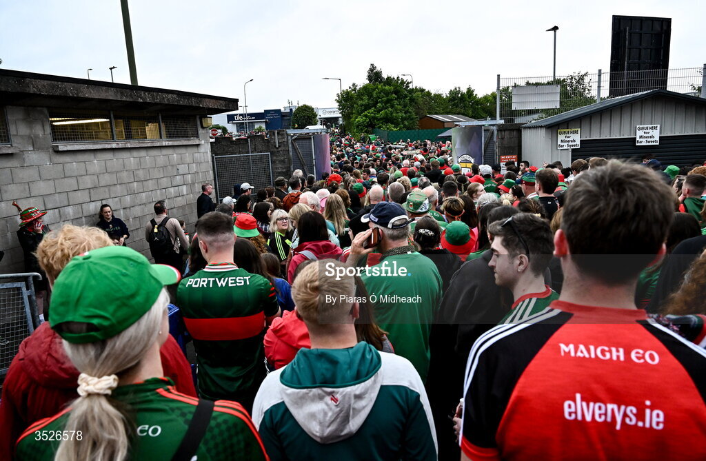 27 July 2026; Supporters make their way out of the stadium after the homecoming celebrations of the All-Ireland Senior Football Champions at Hastings Insurance MacHale Park in Castlebar, Mayo. Photo by Piaras Ó Mídheach/Sportsfile