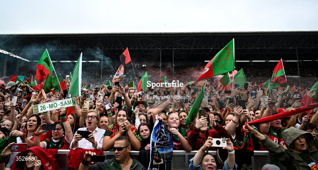 27 July 2026; Supporters during the homecoming celebrations of the All-Ireland Senior Football Champions at Hastings Insurance MacHale Park in Castlebar, Mayo. Photo by Piaras Ó Mídheach/Sportsfile