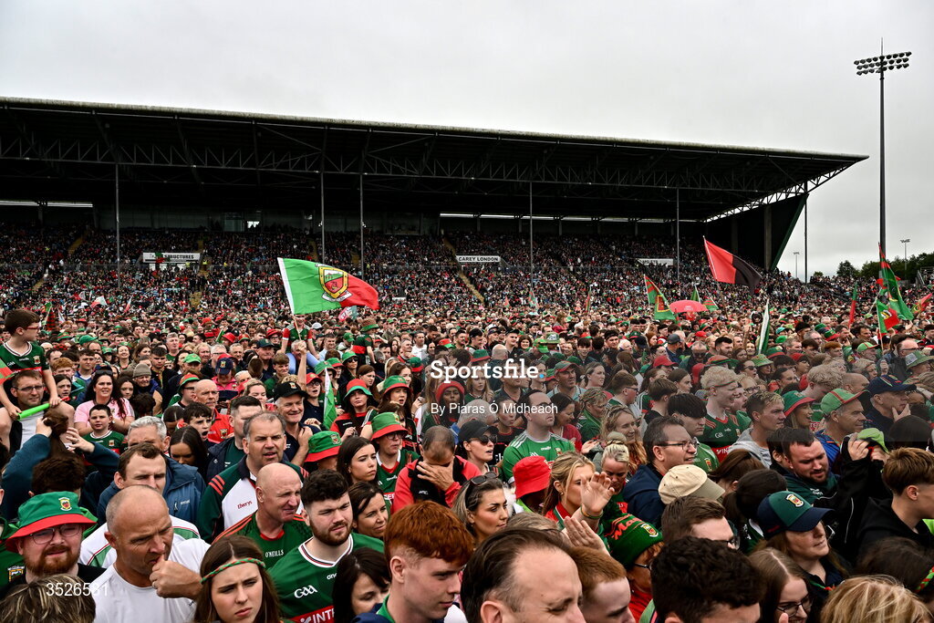 27 July 2026; Supporters during the homecoming celebrations of the All-Ireland Senior Football Champions at Hastings Insurance MacHale Park in Castlebar, Mayo. Photo by Piaras Ó Mídheach/Sportsfile
