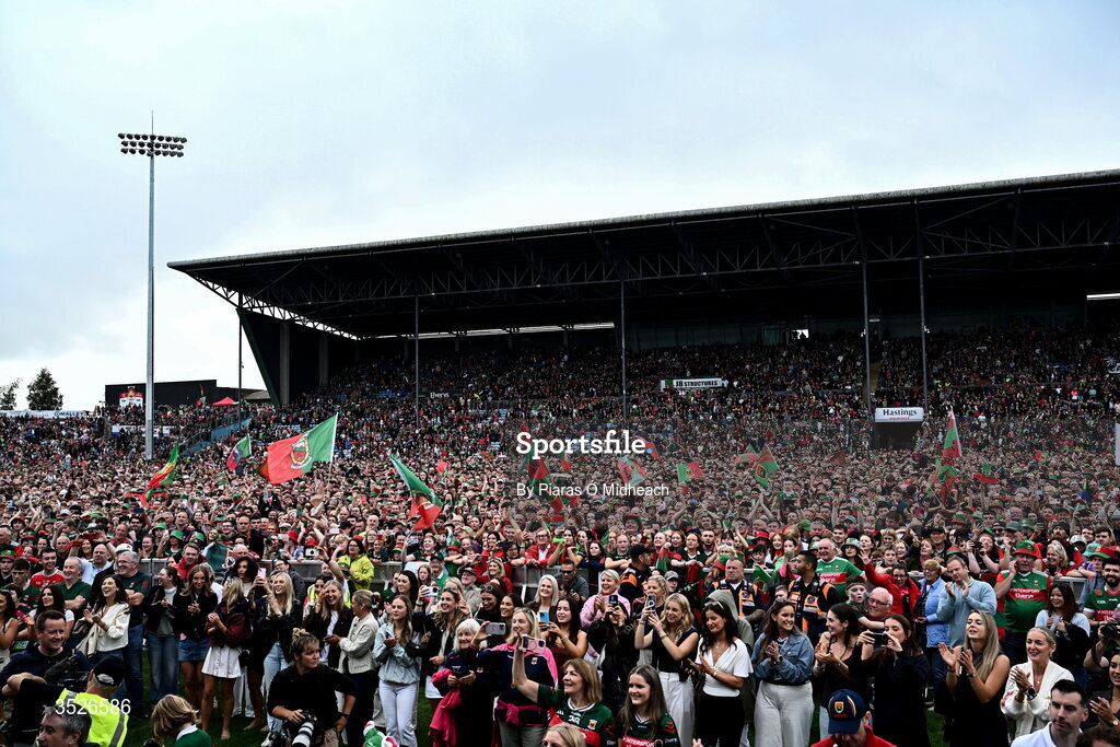 27 July 2026; Supporters during the homecoming celebrations of the All-Ireland Senior Football Champions at Hastings Insurance MacHale Park in Castlebar, Mayo. Photo by Piaras Ó Mídheach/Sportsfile