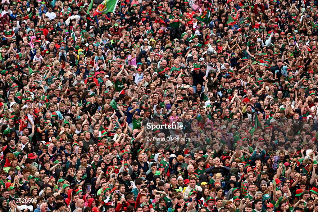 27 July 2026; Supporters during the homecoming celebrations of the All-Ireland Senior Football Champions at Hastings Insurance MacHale Park in Castlebar, Mayo. Photo by Piaras Ó Mídheach/Sportsfile