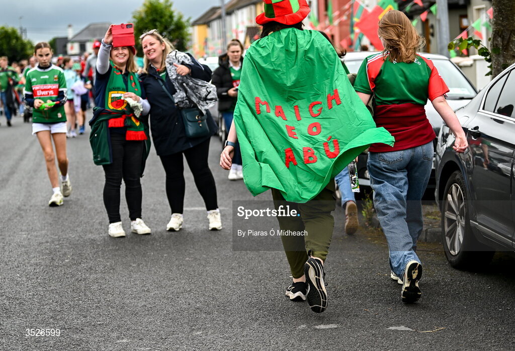 27 July 2026; Supporters make their way to the stadium for the homecoming celebrations of the All-Ireland Senior Football Champions at Hastings Insurance MacHale Park in Castlebar, Mayo. Photo by Piaras Ó Mídheach/Sportsfile