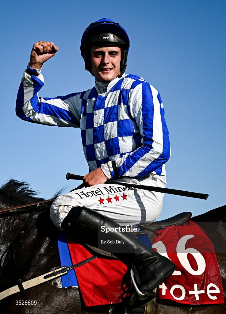 29 July 2026; Jockey Daniel King celebrates after winning the Tote Galway Plate on King Alexander during day three of the Galway Races Summer Festival at Ballybrit Racecourse in Galway. Photo by Seb Daly/Sportsfile
