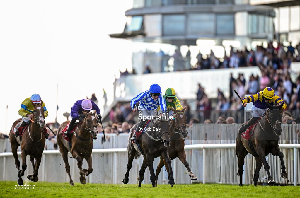 29 July 2026; King Alexander, centre, with Daniel King up, on their way to winning the Tote Galway Plate during day three of the Galway Races Summer Festival at Ballybrit Racecourse in Galway. Photo by Seb Daly/Sportsfile