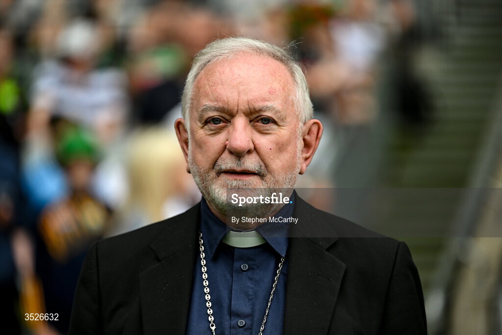 26 July 2026; Kieran O'Reilly, patron of the GAA and Bishop of Cashel and Emly, during the GAA Football All-Ireland Senior Championship final match between Kerry and Mayo at Croke Park in Dublin. Photo by Stephen McCarthy/Sportsfile