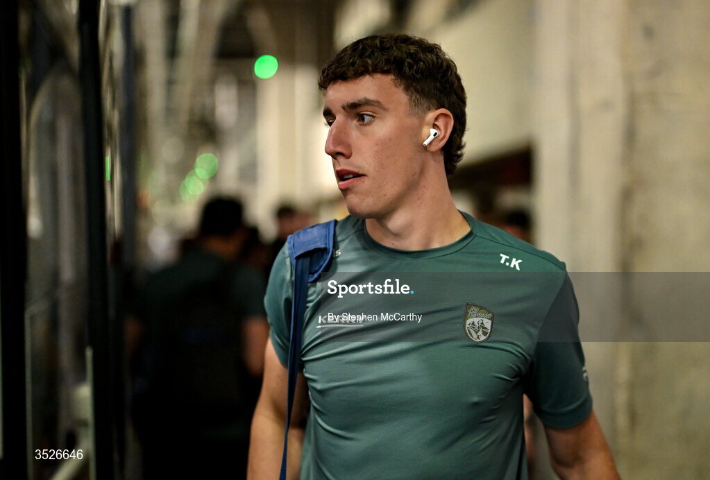 26 July 2026; Tomás Kennedy of Kerry arrives for the GAA Football All-Ireland Senior Championship final match between Kerry and Mayo at Croke Park in Dublin. Photo by Stephen McCarthy/Sportsfile
