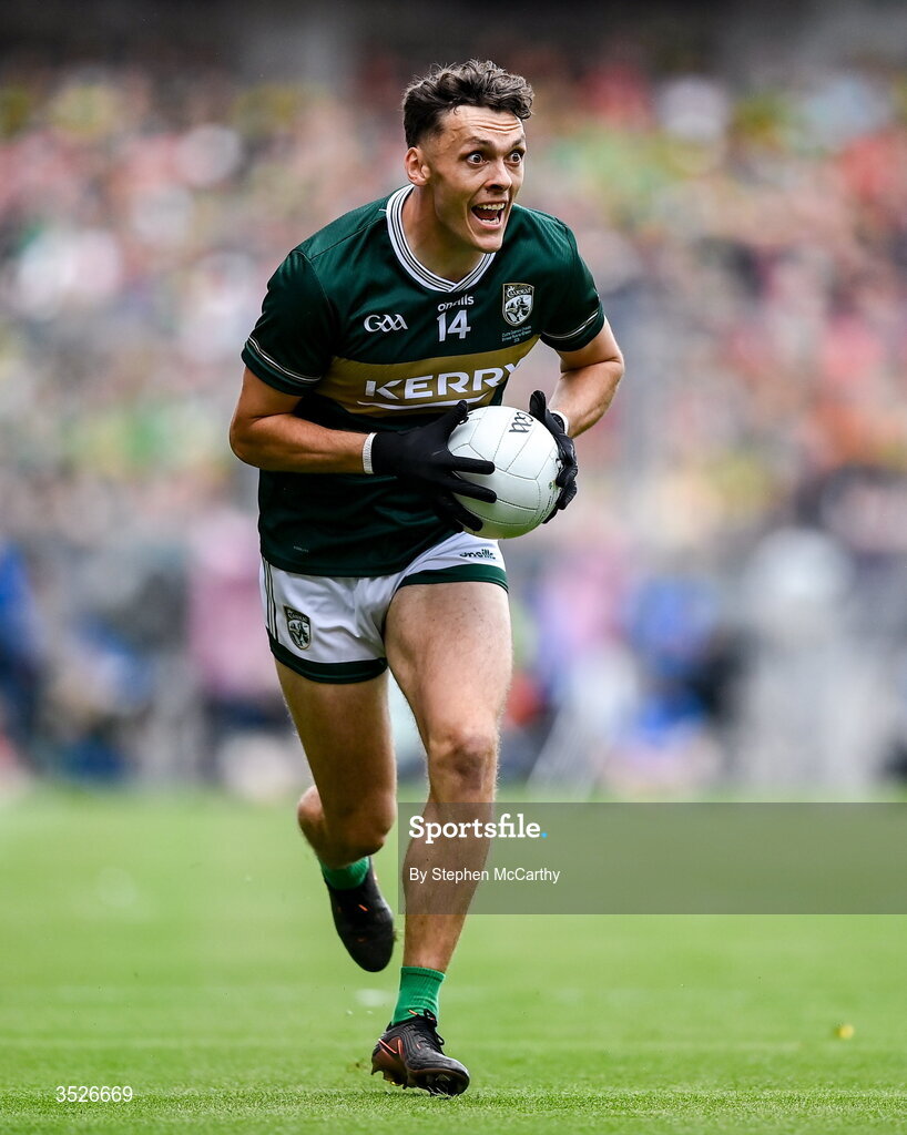 26 July 2026; David Clifford of Kerry during the GAA Football All-Ireland Senior Championship final match between Kerry and Mayo at Croke Park in Dublin. Photo by Stephen McCarthy/Sportsfile