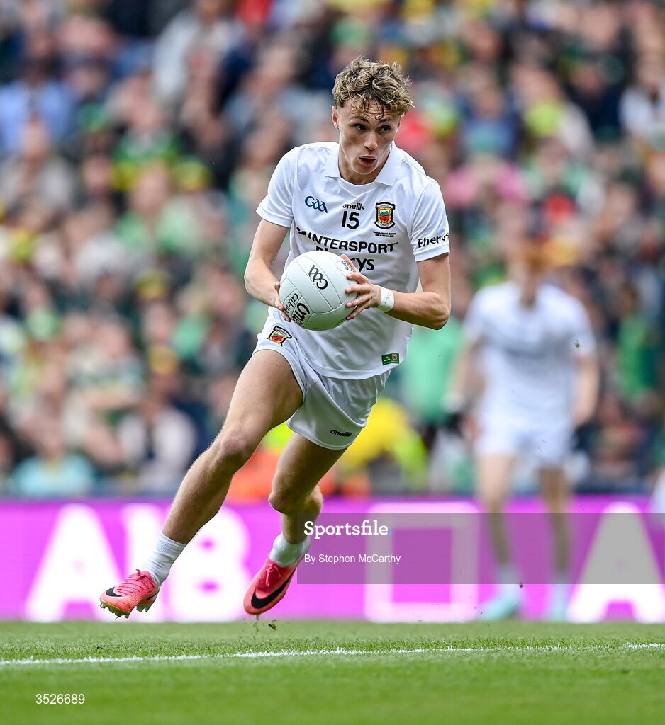 26 July 2026; Kobe McDonald of Mayo during the GAA Football All-Ireland Senior Championship final match between Kerry and Mayo at Croke Park in Dublin. Photo by Stephen McCarthy/Sportsfile
