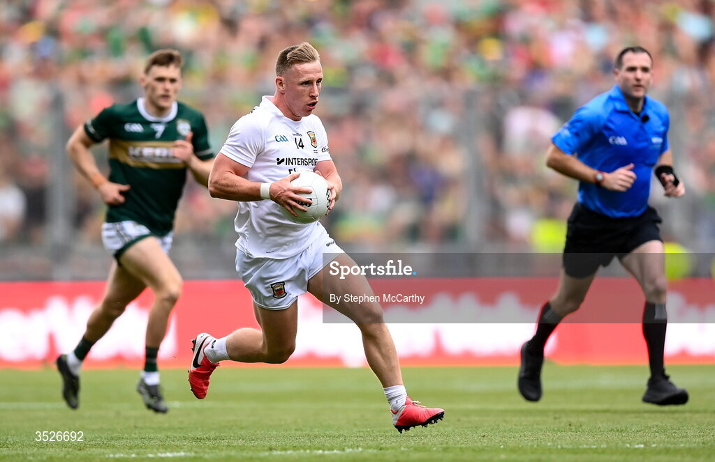26 July 2026; Ryan O'Donoghue of Mayo during the GAA Football All-Ireland Senior Championship final match between Kerry and Mayo at Croke Park in Dublin. Photo by Stephen McCarthy/Sportsfile
