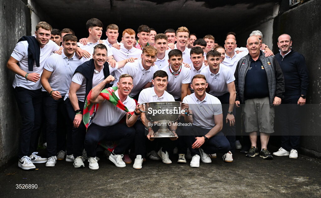 27 July 2026; Mayo captain Jack Coyne with the Sam Maguire Cup during the homecoming celebrations of the All-Ireland Senior Football Champions at Hastings Insurance MacHale Park in Castlebar, Mayo. Photo by Piaras Ó Mídheach/Sportsfile