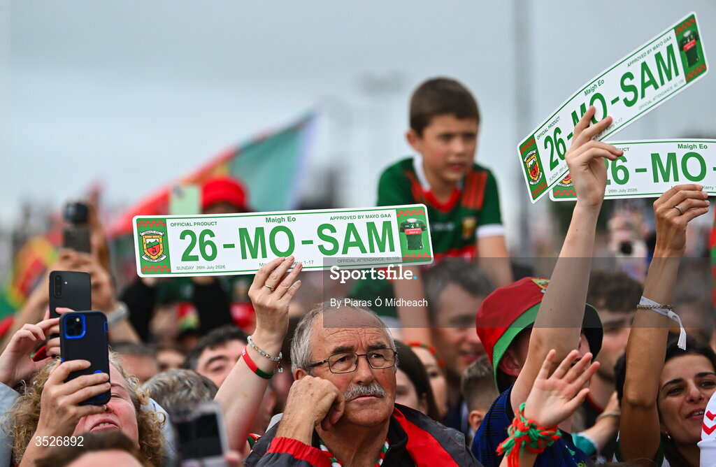 27 July 2026; Supporters during the homecoming celebrations of the All-Ireland Senior Football Champions at Hastings Insurance MacHale Park in Castlebar, Mayo. Photo by Piaras Ó Mídheach/Sportsfile
