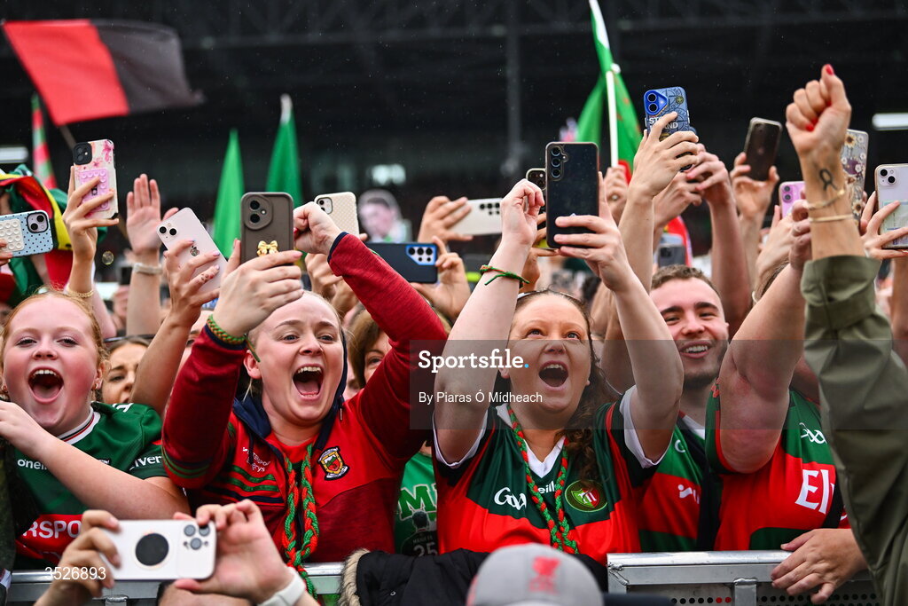 27 July 2026; Supporters during the homecoming celebrations of the All-Ireland Senior Football Champions at Hastings Insurance MacHale Park in Castlebar, Mayo. Photo by Piaras Ó Mídheach/Sportsfile